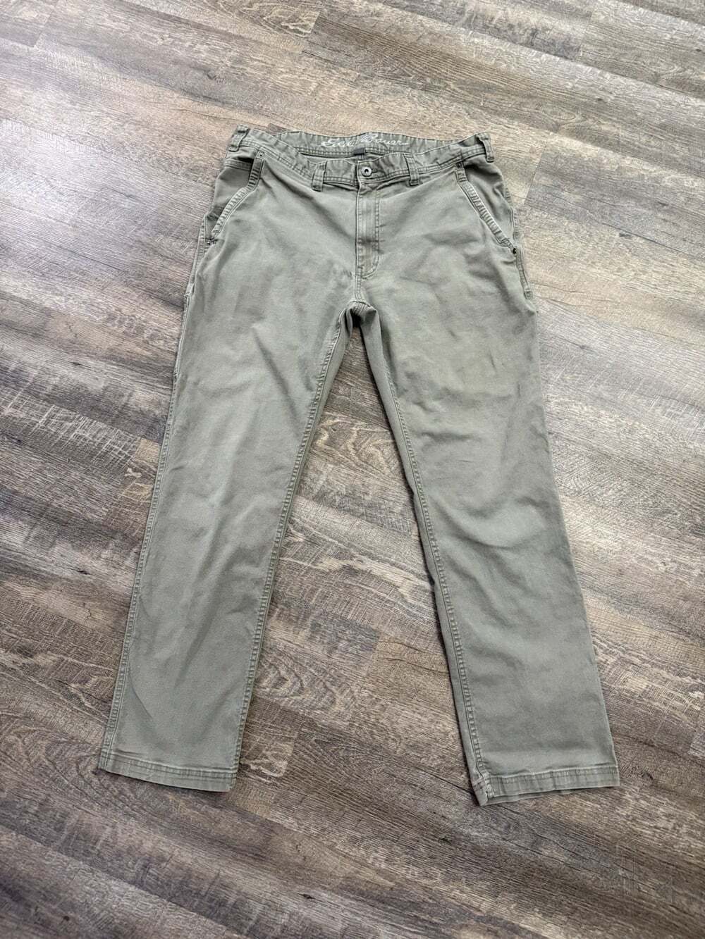 Vintage Eddie Bauer Mens 38x34 Green Duck Canvas Work Wear Carpenter Cargo Pants